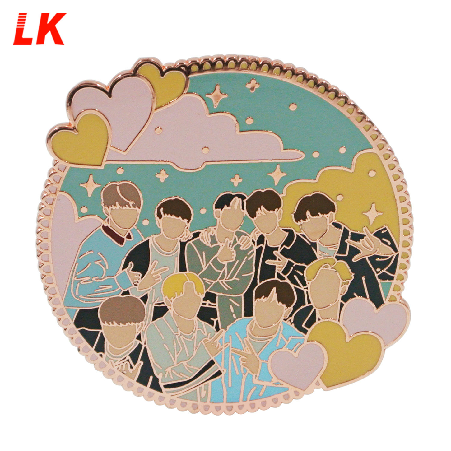 No minimum custom pin maker souvenir korea kpop label kerah pin badge rose gold glitter soft hard enamel flower boy bts pin