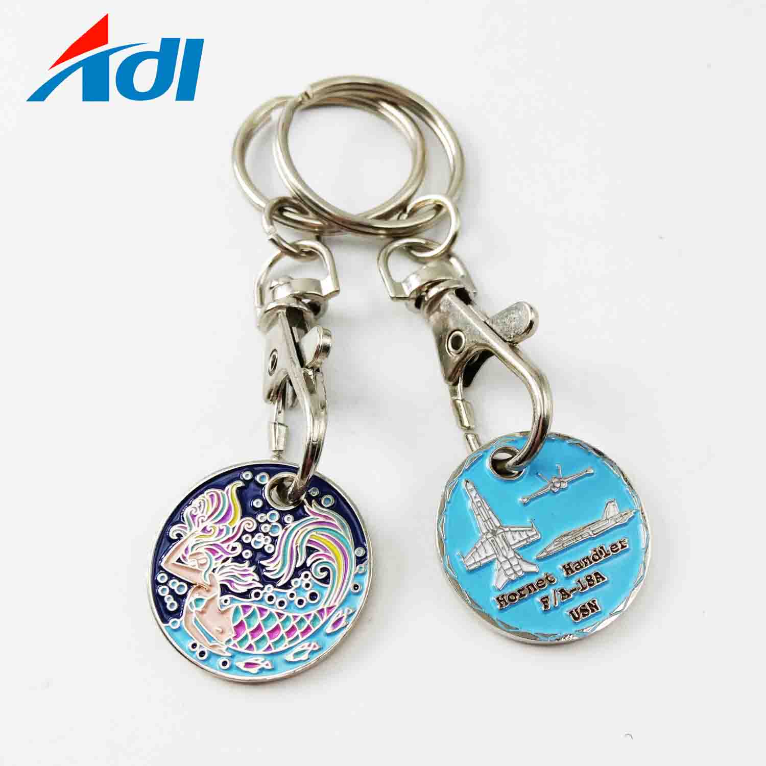 Souvenir promosi hadiah magnet koin logam troli pemegang token gantungan kunci logo kustom supermarket toko troli gantungan kunci koin